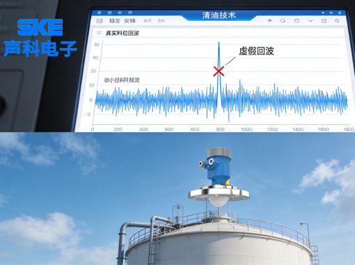 声科电子80GHz雷达料位计标配PTFE透镜天线及万向吹扫法兰、多重回波追踪能力
